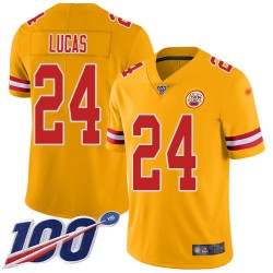 Limited Youth Jordan Lucas Gold Jersey - #24 Football Kansas City Chiefs 100th Season Inverted Legend