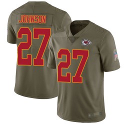 Limited Youth Larry Johnson Olive Jersey - #27 Football Kansas City Chiefs 2017 Salute to Service