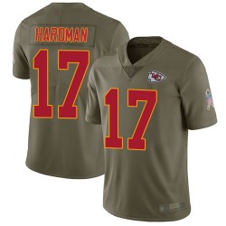 Limited Youth Mecole Hardman Olive Jersey - #17 Football Kansas City Chiefs 2017 Salute to Service