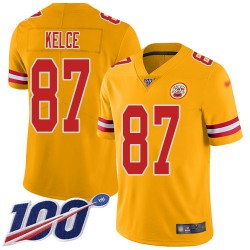 Limited Youth Travis Kelce Gold Jersey - #87 Football Kansas City Chiefs 100th Season Inverted Legend