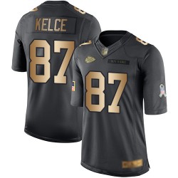 Limited Youth Travis Kelce Black/Gold Jersey - #87 Football Kansas City Chiefs Salute to Service