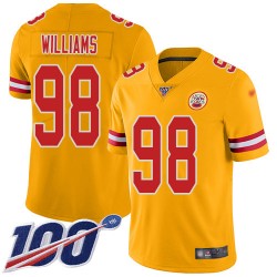 Limited Youth Xavier Williams Gold Jersey - #98 Football Kansas City Chiefs 100th Season Inverted Legend