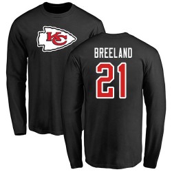 Bashaud Breeland Black Name & Number Logo - #21 Football Kansas City Chiefs Long Sleeve T-Shirt