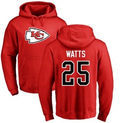 Armani Watts Red Name & Number Logo - #25 Football Kansas City Chiefs Pullover Hoodie