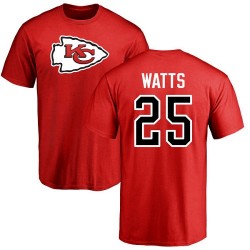 Armani Watts Red Name & Number Logo - #25 Football Kansas City Chiefs T-Shirt