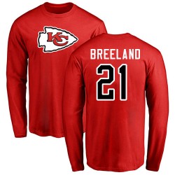 Bashaud Breeland Red Name & Number Logo - #21 Football Kansas City Chiefs Long Sleeve T-Shirt