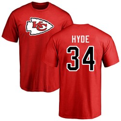 Carlos Hyde Red Name & Number Logo - #34 Football Kansas City Chiefs T-Shirt