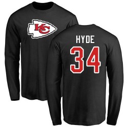 Carlos Hyde Black Name & Number Logo - #34 Football Kansas City Chiefs Long Sleeve T-Shirt