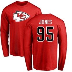 Chris Jones Red Name & Number Logo - #95 Football Kansas City Chiefs Long Sleeve T-Shirt