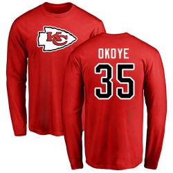 Christian Okoye Red Name & Number Logo - #35 Football Kansas City Chiefs Long Sleeve T-Shirt