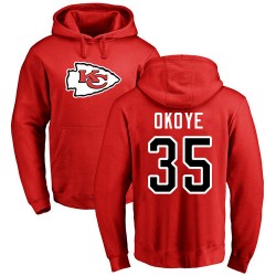 Christian Okoye Red Name & Number Logo - #35 Football Kansas City Chiefs Pullover Hoodie