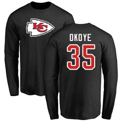 Christian Okoye Black Name & Number Logo - #35 Football Kansas City Chiefs Long Sleeve T-Shirt