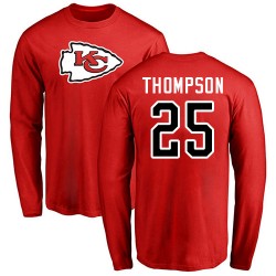 Darwin Thompson Red Name & Number Logo - #25 Football Kansas City Chiefs Long Sleeve T-Shirt
