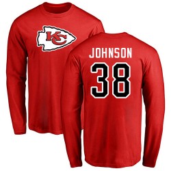 Dontae Johnson Red Name & Number Logo - #38 Football Kansas City Chiefs Long Sleeve T-Shirt