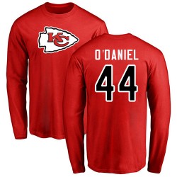 Dorian O'Daniel Red Name & Number Logo - #44 Football Kansas City Chiefs Long Sleeve T-Shirt