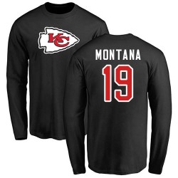 Joe Montana Black Name & Number Logo - #19 Football Kansas City Chiefs Long Sleeve T-Shirt