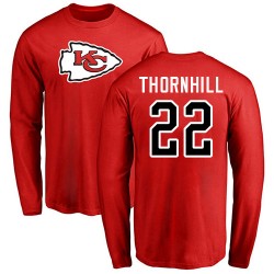 Juan Thornhill Red Name & Number Logo - #22 Football Kansas City Chiefs Long Sleeve T-Shirt