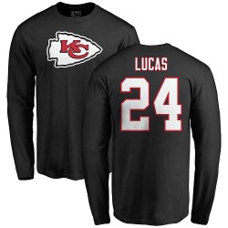 Jordan Lucas Black Name & Number Logo - #24 Football Kansas City Chiefs Long Sleeve T-Shirt
