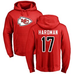 Mecole Hardman Red Name & Number Logo - #17 Football Kansas City Chiefs Pullover Hoodie