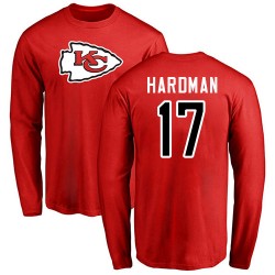 Mecole Hardman Red Name & Number Logo - #17 Football Kansas City Chiefs Long Sleeve T-Shirt