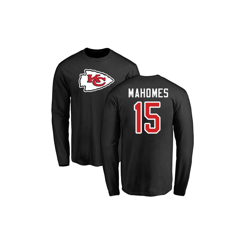 Patrick Mahomes Black Name & Number Logo - #15 Football Kansas City Chiefs Long  Sleeve T-Shirt Size 40/M