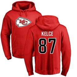 Travis Kelce Red Name & Number Logo - #87 Football Kansas City Chiefs Pullover Hoodie