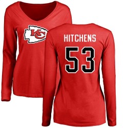 Women's Anthony Hitchens Red Name & Number Logo Slim Fit - #53 Football Kansas City Chiefs Long Sleeve T-Shirt