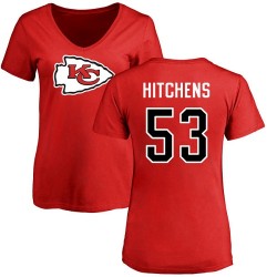 Women's Anthony Hitchens Red Name & Number Logo Slim Fit - #53 Football Kansas City Chiefs T-Shirt