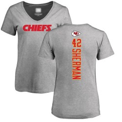 Women's Anthony Sherman Ash Backer V-Neck - #42 Football Kansas City Chiefs T-Shirt