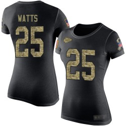 Women's Armani Watts Black/Camo Salute to Service - #25 Football Kansas City Chiefs T-Shirt