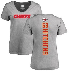 Women's Anthony Hitchens Ash Backer V-Neck - #53 Football Kansas City Chiefs T-Shirt
