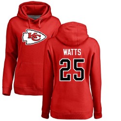 Women's Armani Watts Red Name & Number Logo - #25 Football Kansas City Chiefs Pullover Hoodie