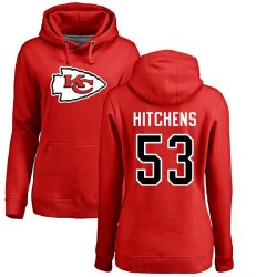 Women's Anthony Hitchens Red Name & Number Logo - #53 Football Kansas City Chiefs Pullover Hoodie