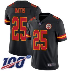 Limited Men's Armani Watts Black Jersey - #25 Football Kansas City Chiefs 100th Season Rush Vapor Untouchable