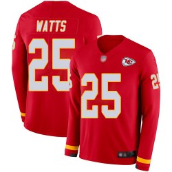 Limited Men's Armani Watts Red Jersey - #25 Football Kansas City Chiefs Therma Long Sleeve