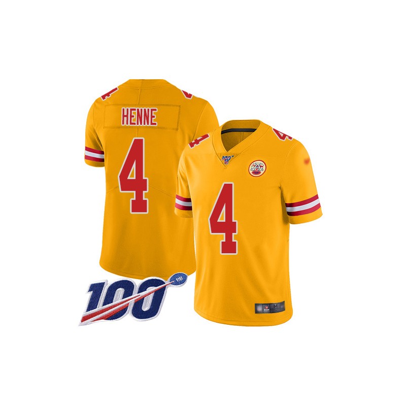 Limited Men's Chad Henne Gold Jersey - #4 Football Kansas City Chiefs 100th Season Inverted Legend Size 40/M